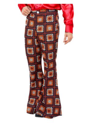 Mens 60s Vintage Crochet Print Flared Trousers